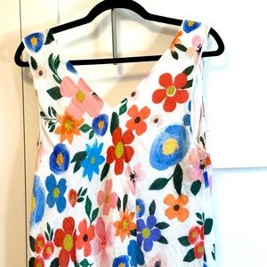 SUNDRESS Maxi Funky White & Bright Floral V Neck Front & Back Sz L